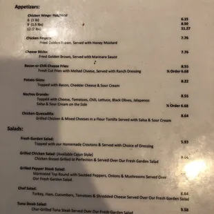 the menu for the bear's den