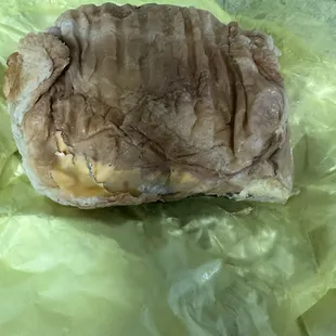 Jalapeño, ham, egg and cheese breakfast sandwich....before split.....