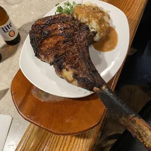 Tomahawk 3lb Waygu Steak with mashed potatoes and gravy. MELT IN YOUR MOUTH.