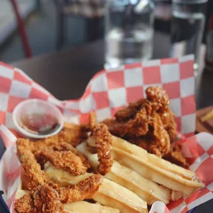 Buttermilk fried chicken and waffles ($18)