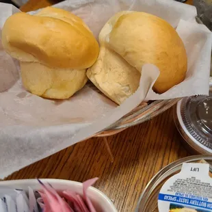 Fluffy hot rolls. So good! Use the apple butter and strawberry jelly.