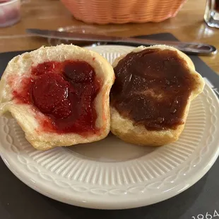 Beef House Famous Yeast roll with Strawberry Jam &amp; Apple Butter