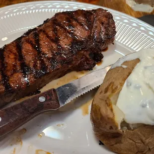 Jack Daniel's NY Strip, steak, and a baked potato