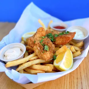 Petite Fish n&apos; Chips w/ tartar sauce, malt vinegar aioli | $10