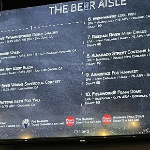 Today&apos;s beer menu