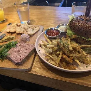 Pate and Fried chicken with truffle fries add-on
