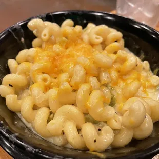 Green Chili Mac n Cheese, creamy and delicious with a nice heat.
