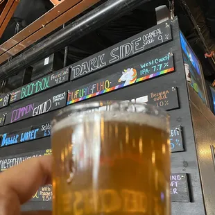 a hand holding a pint of beer