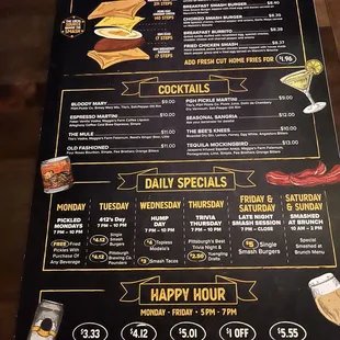 Menu with daily specials