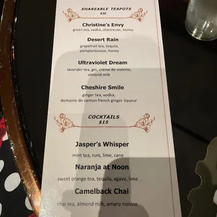 Tipsy tea menu Sept 2023