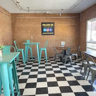 a black and white checkered floor