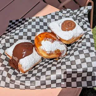 From left to right: chocolate, caramel, and Nutella