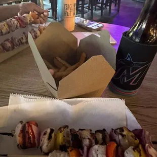 Chicken Skewers and Fries