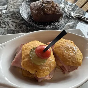 Sweet potato biscuit/ham slider and the banana bread. Yum.