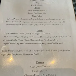 Menu. They mark vegan and such.