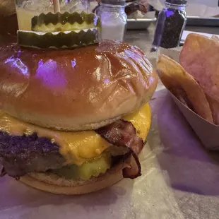 Bacon Cheeseburger and chips