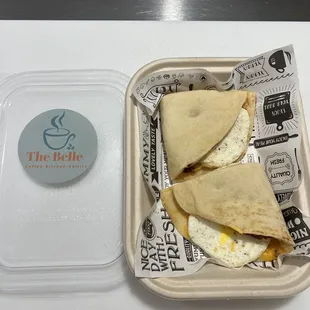 Bacon, egg, and cheese on naan