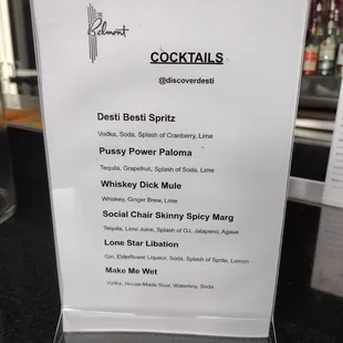 Desti Cocktail Menu