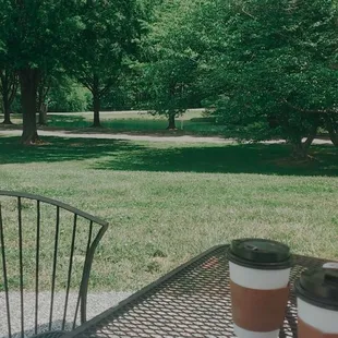 two cups of coffee on a table