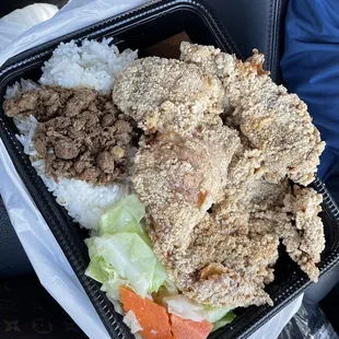 fried chicken cutlet bento box!!!! bigger than my hand