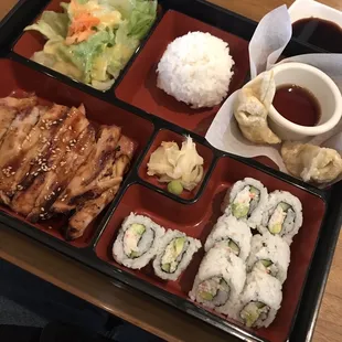 Teryaki bento box with microscopic cali roll