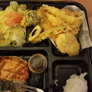 Salmon teriyaki with combo A, veggie and shrimp tempura  Salmon Teriyaki Tempura Combo A