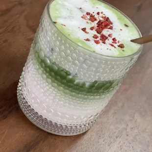 Strawberry Shortcake Latte with matcha (seasonal winter drink)