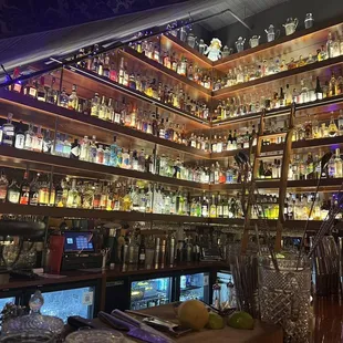 a wall of liquor bottles