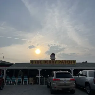 a car parked in front of a restaurant