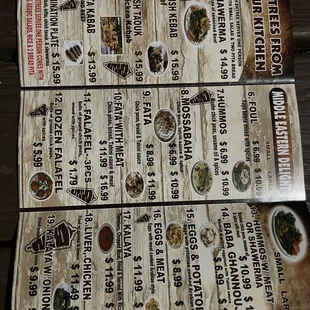 a menu for a restaurant