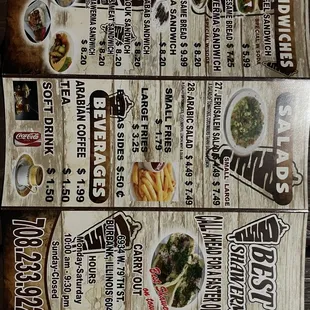 a menu for a restaurant