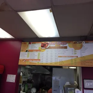 the menu of a fast food restaurant