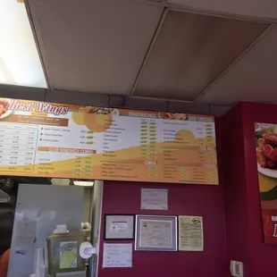 the menu of a fast food restaurant