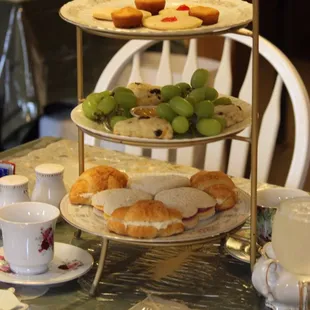 Tea sandwiches, pastries, scones, and fruit