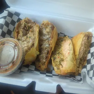 Philly twist roll and Cajun salmon egg rolls