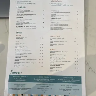 a menu for a coffee shop