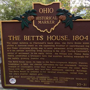 Ohio Historical Placard on the Betts House