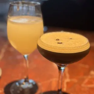 Espresso martini and lychee bellini