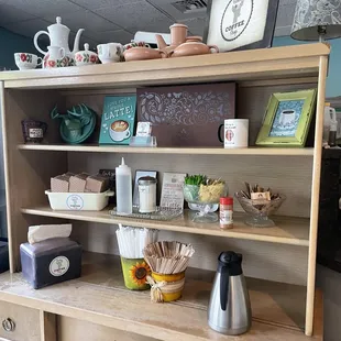 a display of coffee and tea