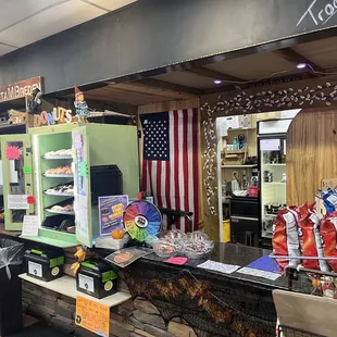 a counter with snacks