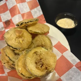 Small fried pickles with Harissa Aioli