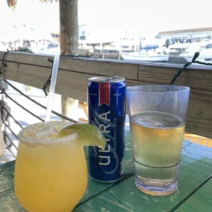Cadillac margarita and Mic Ultra on the water.