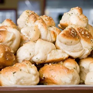 a pile of bread rolls