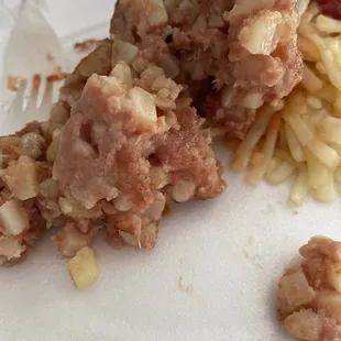 Corned beef hash and hash browns barely cooked