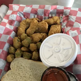 I found catfish with fried okra and cole slaw.