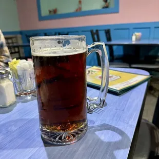 a glass of beer on a table