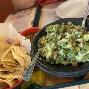 a bowl of guacamole and chips