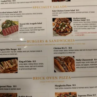 Menu at the Brewery