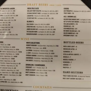 Menu at the Brewery