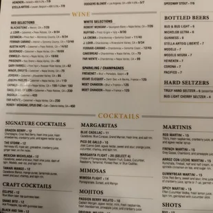 Menu at the Brewery